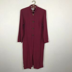 Vintage 1980s Cardigan Blouse Long Side Vents Size M Maroon Deco Buttons Acetate